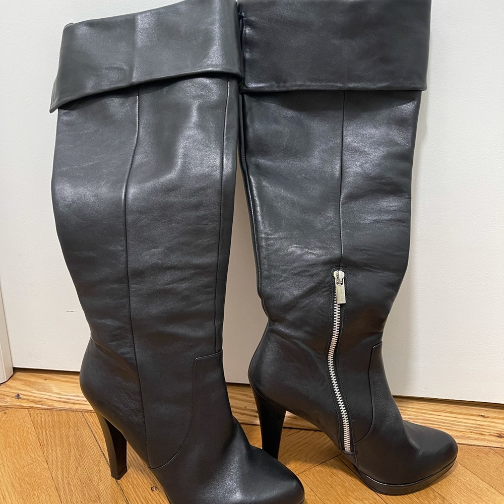 Michael Kors over the knee black leather boots